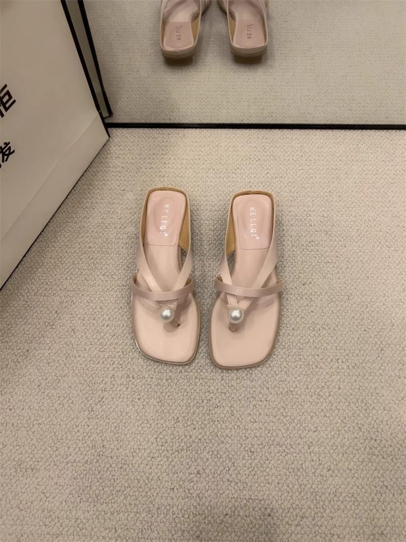 

French gao grade wedge heel flip-flops shoes women s summer wear with skirt rhinestone muffin bottom cool slippers women 40 рожевий