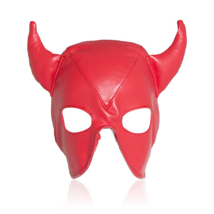 BDSM Slave Fetish Sex Toys Adult Products Horns Face Mask Headgear Leather Cosplay
