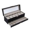 Watch Box 6 Slot Watches Display Case 2 Layer Jewelry Organizer Storage Holder Organizer Black