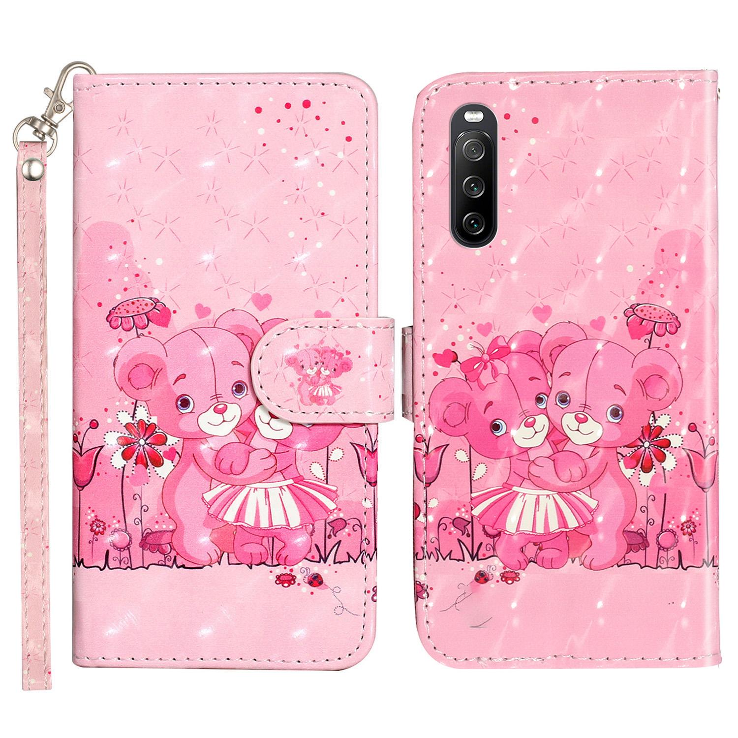 

Для чехла для телефона Sony Xperia 10 V 3D печать рисунка откидная подставка кошелек из ПУ кожи противоударная крышка со шнурком Bears