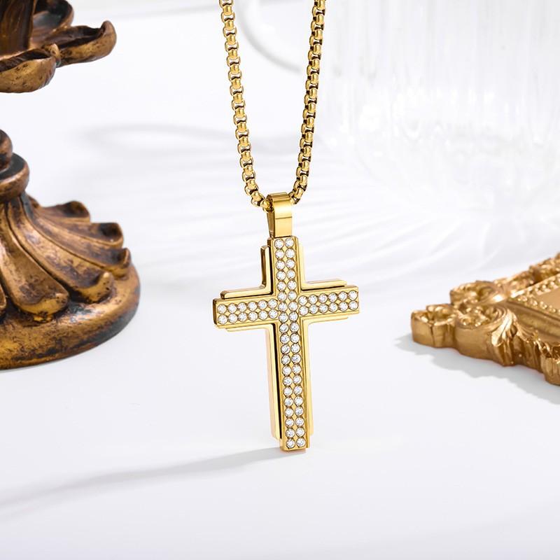 2026 Stone Cross Necklace Fashion Light Luxury Necklace Jewelry Premium Jewelry Full Diamond Men's Necklace