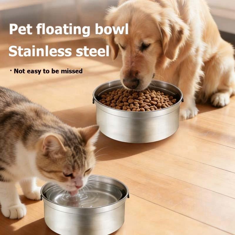 Floating Anti-Splash Design Stainless Steel Pet Water Bowl, Large Capacity For Dogs And Cats