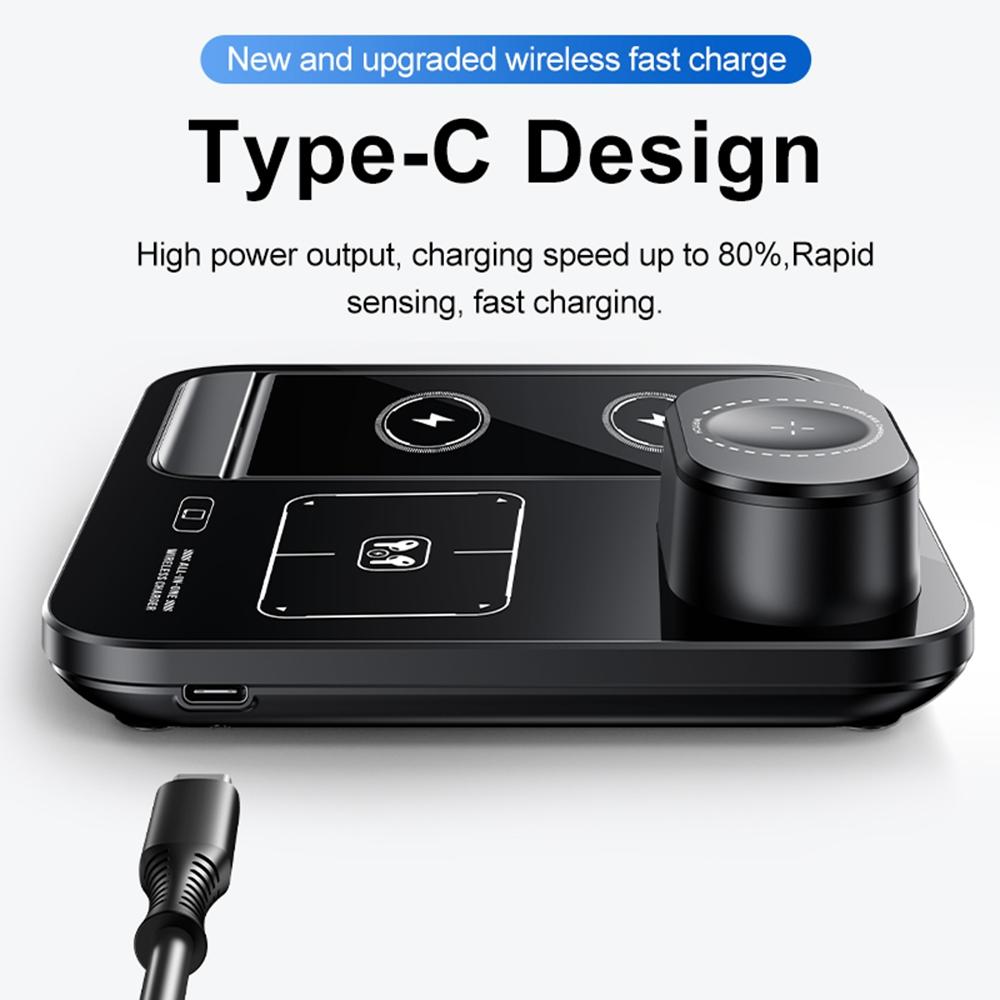3 in 1 Folding Desktop Phone Wireless Charger for Smartwatch/Earbuds Charging Station with Silicone Cable Tie