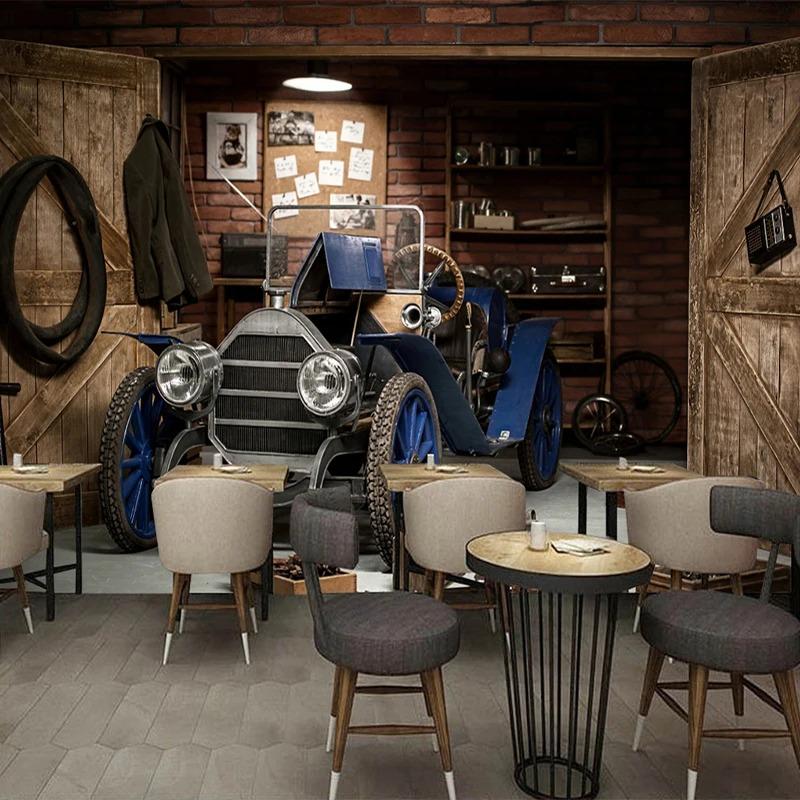 Vintage Wallpaper 3D Stereo Retro Car Mural Restaurant Cafe Living Room Creative Decor 3D Wall Paper