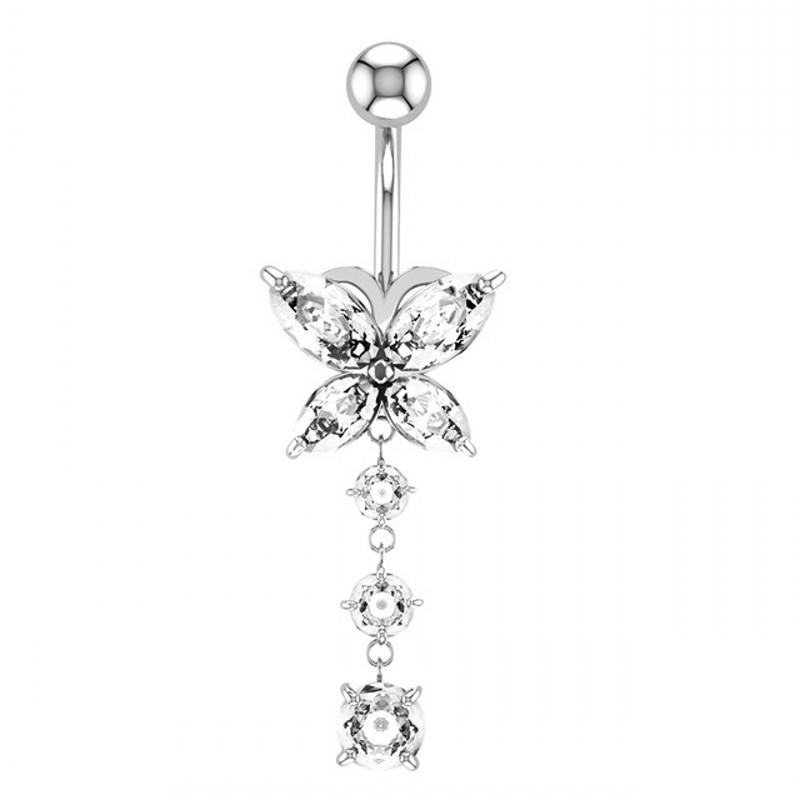 Shiny Zircon Crystal Belly Button Rings for Women Fashion Heart Navel Ring Metal Steel Barbell Butterfly Body Piercing Jewelry
