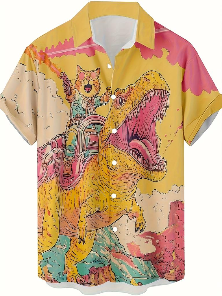 Lustige Cartoon-Katze 3D-gedrucktes Herrenhemd Für Männer Lustige Dinosaurier-Grafik-T-Shirts Mode Lässig Übergroß Herrenbekleidung
