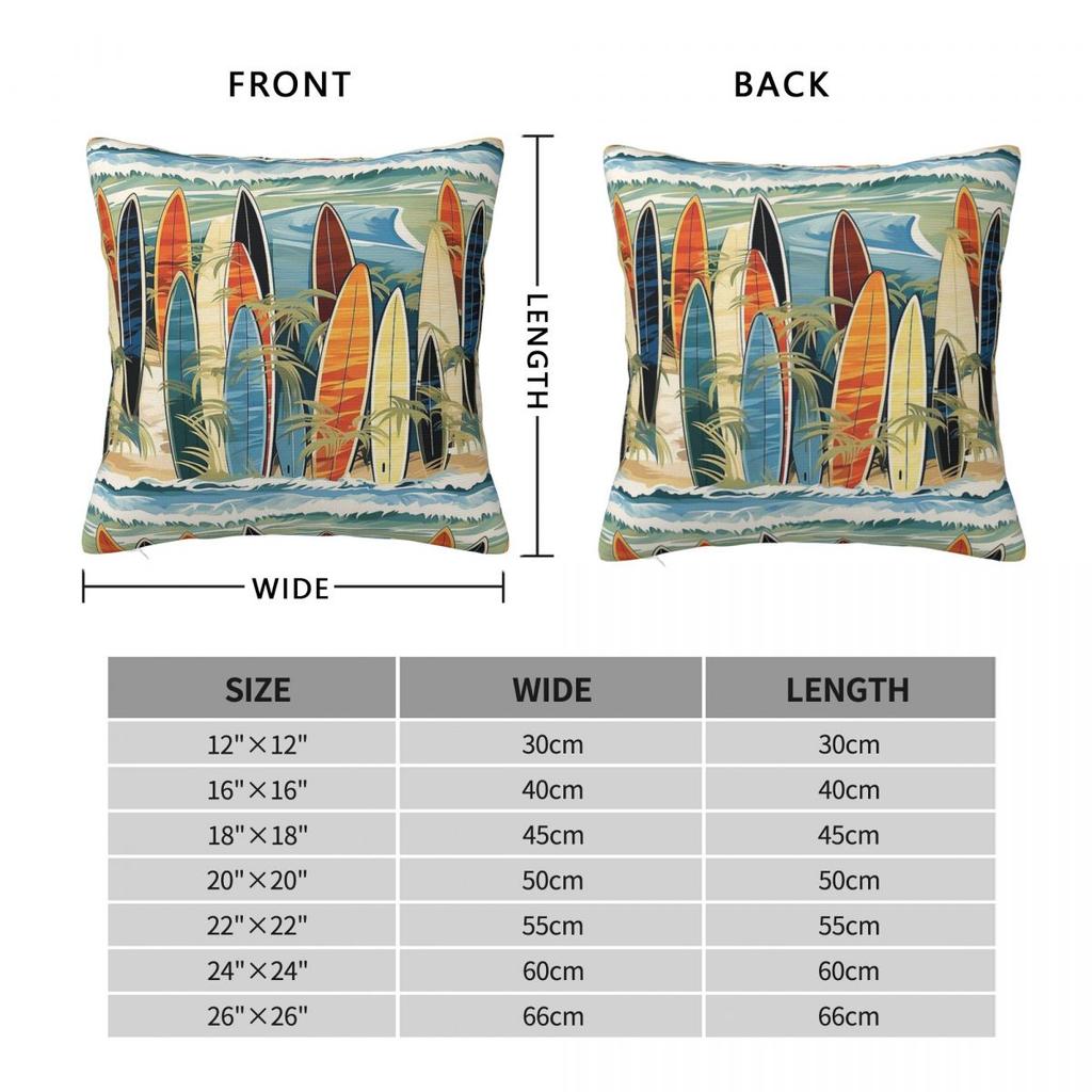 Surf Board On The Beach Square Pillowcase Polyester Linen Velvet Printed Zip Decorative Pillow Case Sofa Cushion Cover 18"