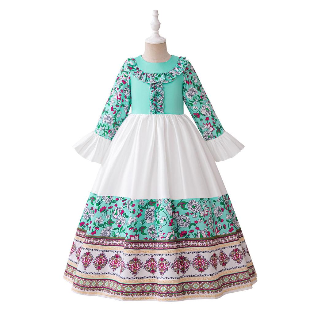 Versatile Long-Sleeve Patchwork Dress for Women & Children - Middle East Holiday Style