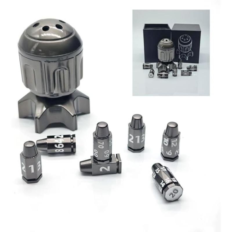 Набор из 7 металлических многогранных игральных костей с вращающимся револьверным — фото 3