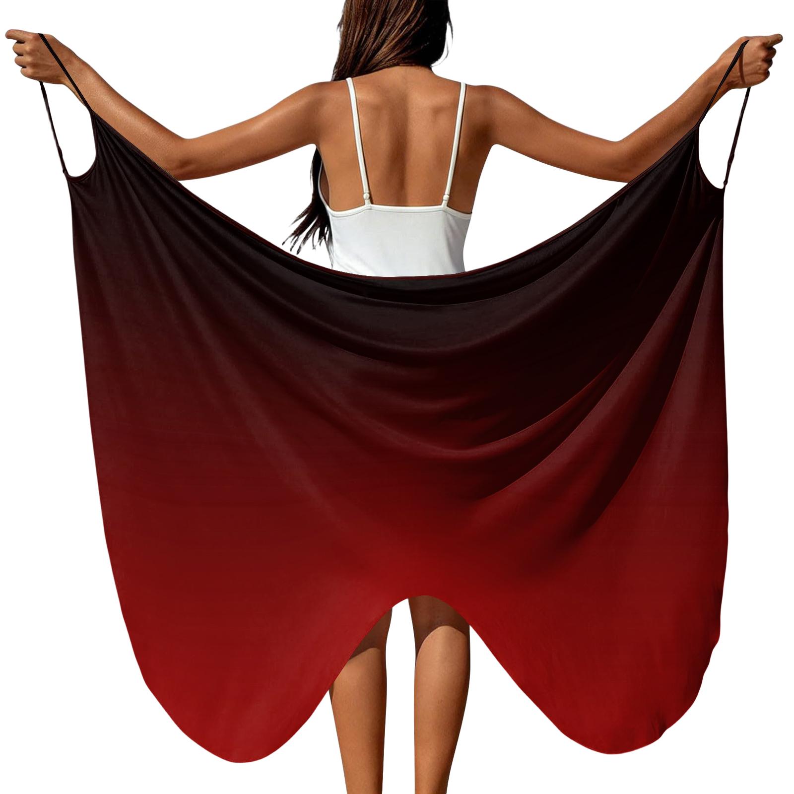 

Womens Gradient Beach Cover Up Cross Shoulder Wrap Dress for Swimsuit Lightweight Soft Fabric Flowy Sarong Skirt for Vacation Resort Wear XL винний