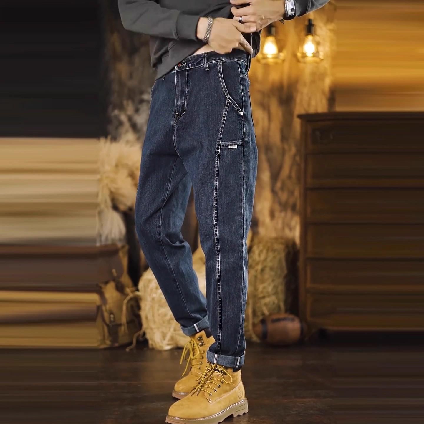 JYL Men s Jeans Spring Autumn Elastic Straight Middle-Aged Cargo Denim 33 банан мания