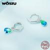 WOSTU 925 Sterling Silver Teardrop Dangle Drop Earrings For Women Water Drop Rainbow Crystal Hoops Pendientes For Women