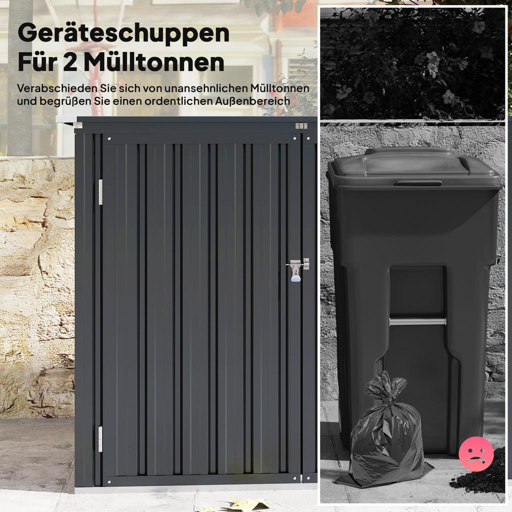 Garbage Bin Box for 2 Bins, Lockable, Bin Enclosure with Hinged Lid, Dark Grey