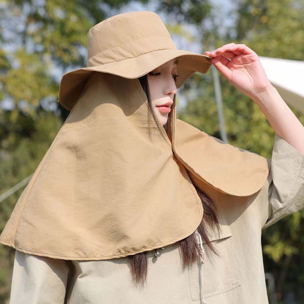 Breathable Shawl Fisherman Hat Elastic Hiking Bucket Hat Ponytail Cap Women Sun Cap Fishing