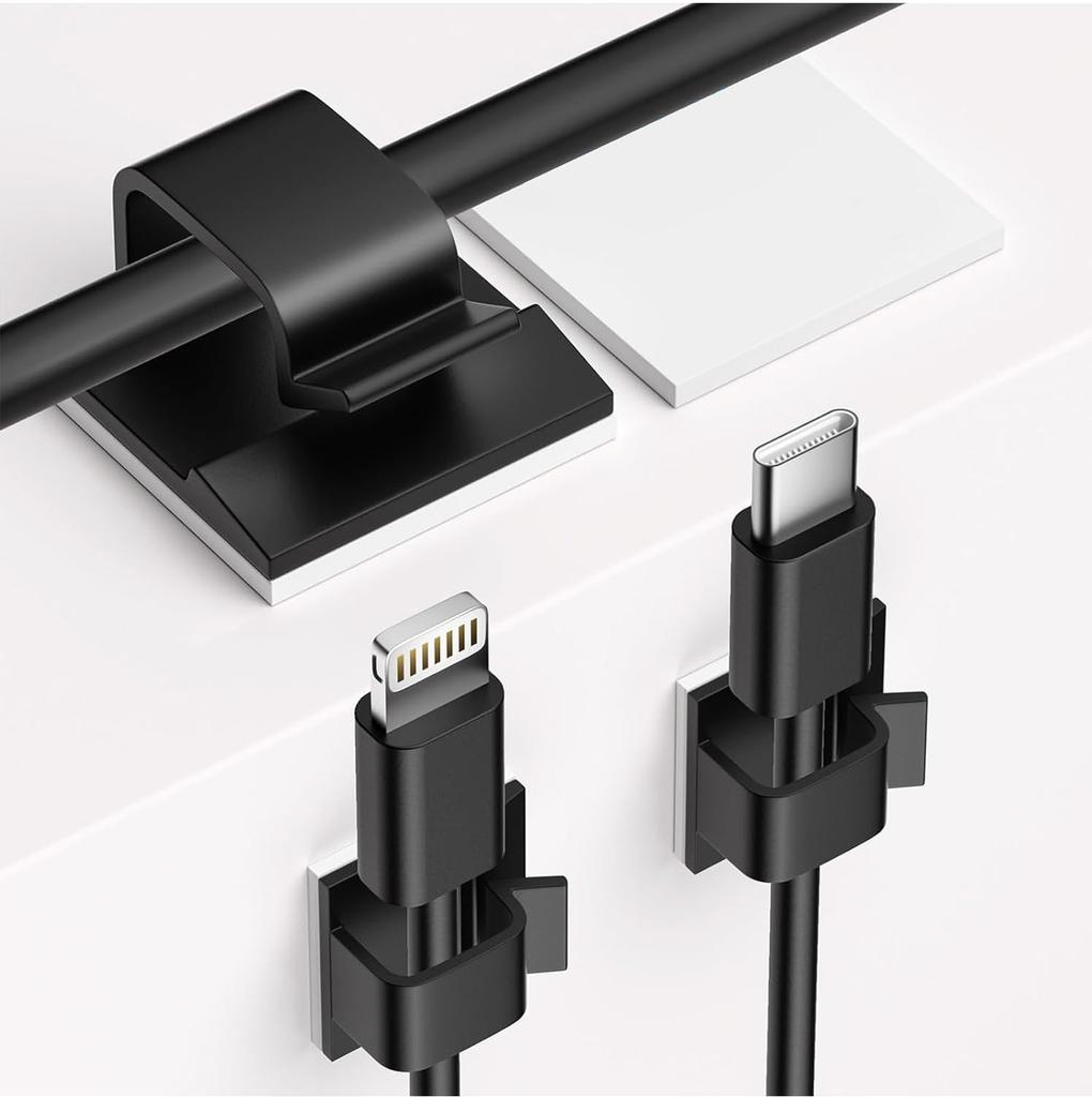 Cable Strong Cord Wire Fixing Clip for Cable with Adhesive Small and Discreet Clips, 30-Pack, Adhesive, Removable, Holder, (Black), Cars, Desks,