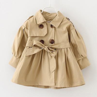Trench Coat England Style Jacket Girls Baby Fashion Cute Turndown Collar Kids Long Windbreaker Casual Outer Clothing 1-4 Years
