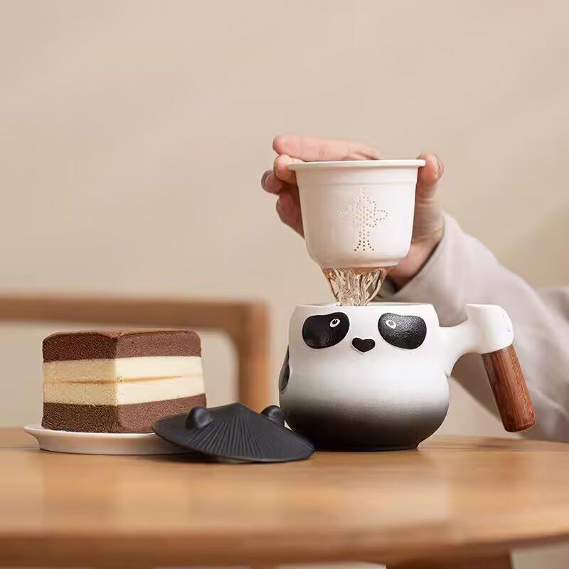 Panda Tea Creative Ceramic Tea Separation Cup With Lid Men'S And Women'S Office Filter Water Cup