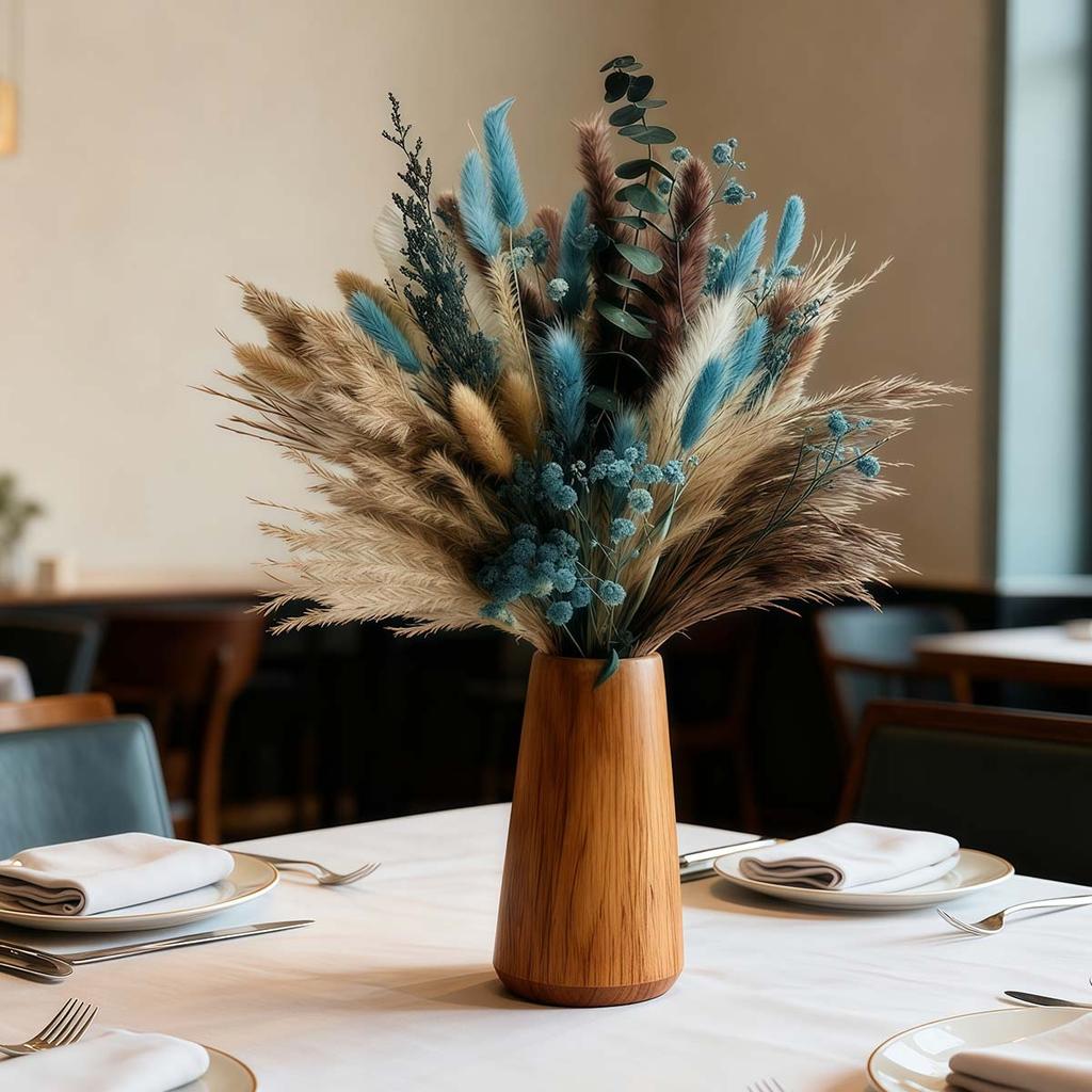 1 Bunches Blue Dried Flowers - 17" Boho Style Artificial Pampas Grass Ideal for Home Decor, Wedding Decor, Bridal Bouquets, Floral Arrangement