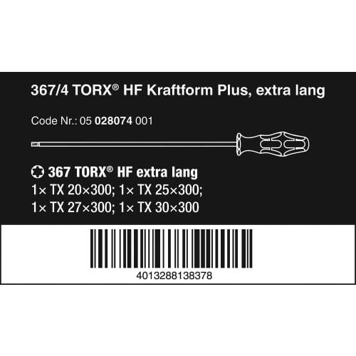 Wera 05028074001 | Kraftform Phillips Screwdriver Set, 367/4 Torx, HF Long, 300mm, 4-Piece Set [Officially Imported from Japan]