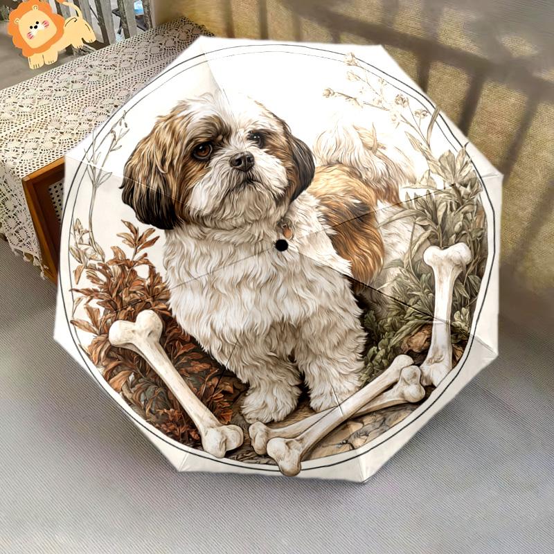 1 PC Automatic Folding Umbrella - Shih Tzu Pattern, Portable & Foldable Design with 8 Ribs, Christmas Birthday Gifts