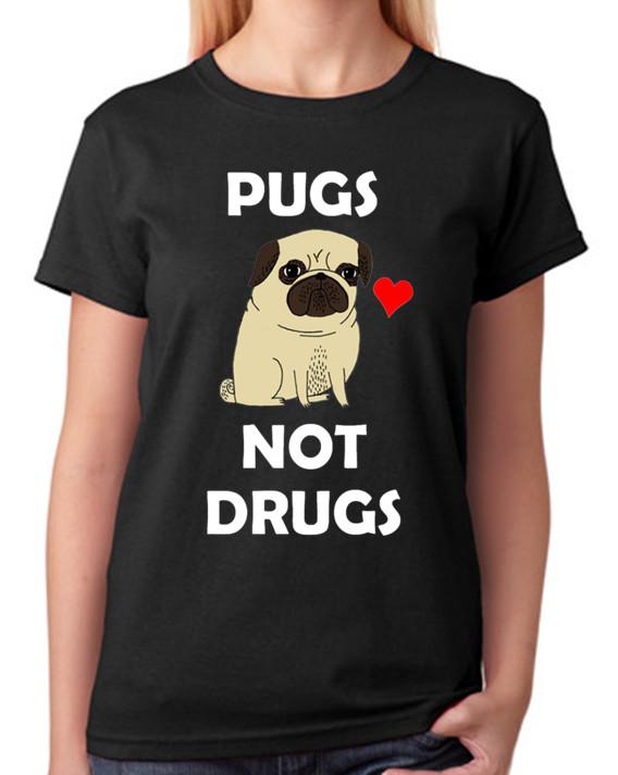 Pugs Not Drugs Ladies T-Shirt L