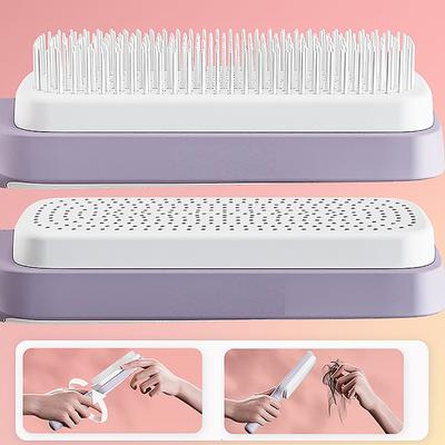 Cepillo para el cabello autolimpiante Cepillo para el cabello para mujer Limpieza con una tecla Pérdida de cabello Masaje del cuero cabelludo Peine antiestático
