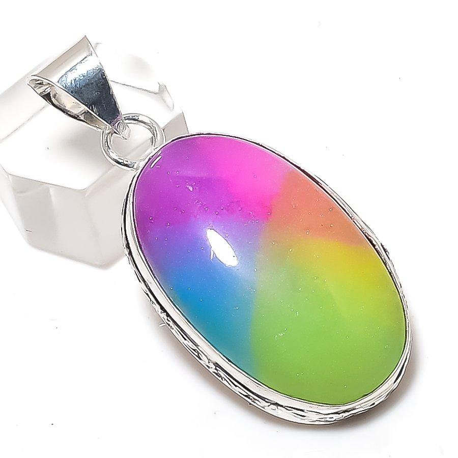 Rainbow Solar Quartz Gemstone 925 Sterling Silver Jewelry Pendant 1.97" z2z10