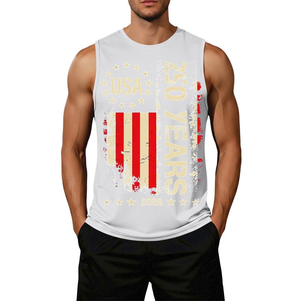 Men's Loose Fit Sleeveless Casual Top Flag Print Semi-Quincentennial USA 250 Years Graphic Tank Shirt Summer Wear