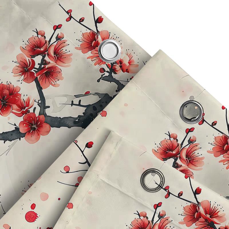 Title: Elegant Red Blossom Shower Curtain - Watercolor Floral Design Home Decor For Bathroom Suitable For Wet And Dry Separation