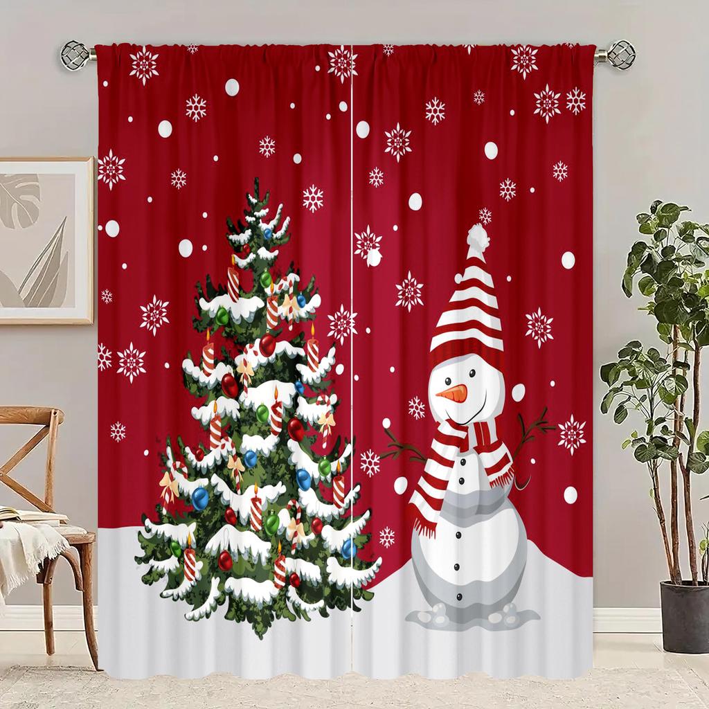 2 Pieces of Christmas Tree Printing Curtain - Polyester Material - Suitable for Bedroom Living Room Study Room Privacy Curtain