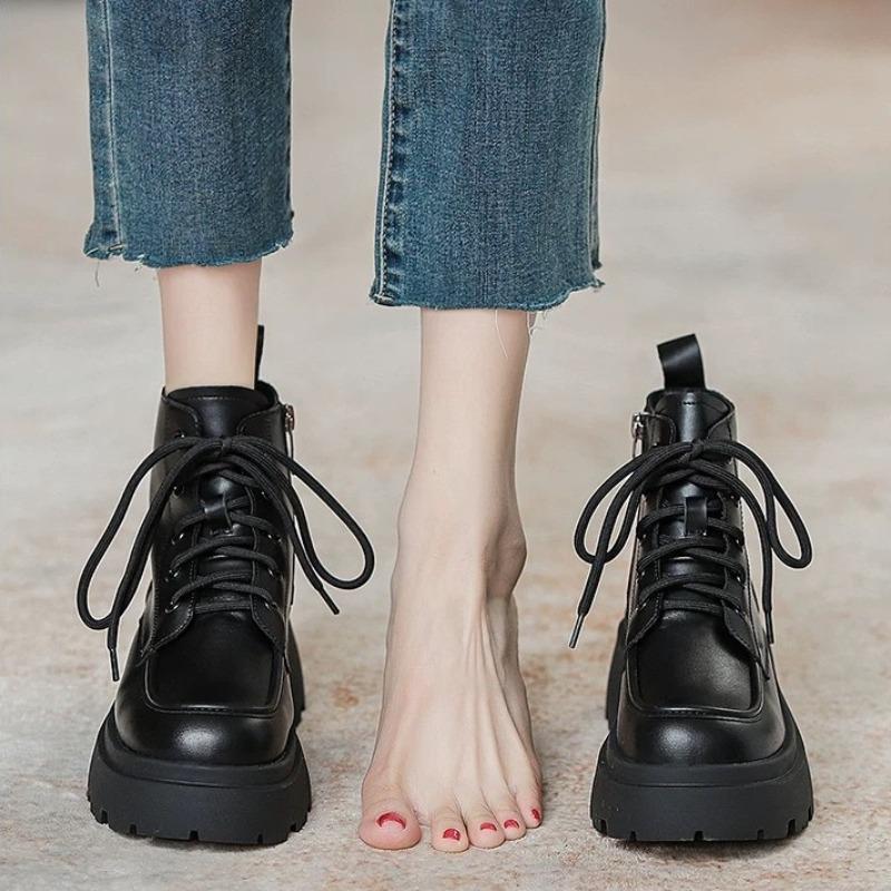thick-soled Martin boots women's autumn new small height-increasing side zipper versatile locomotive short boots