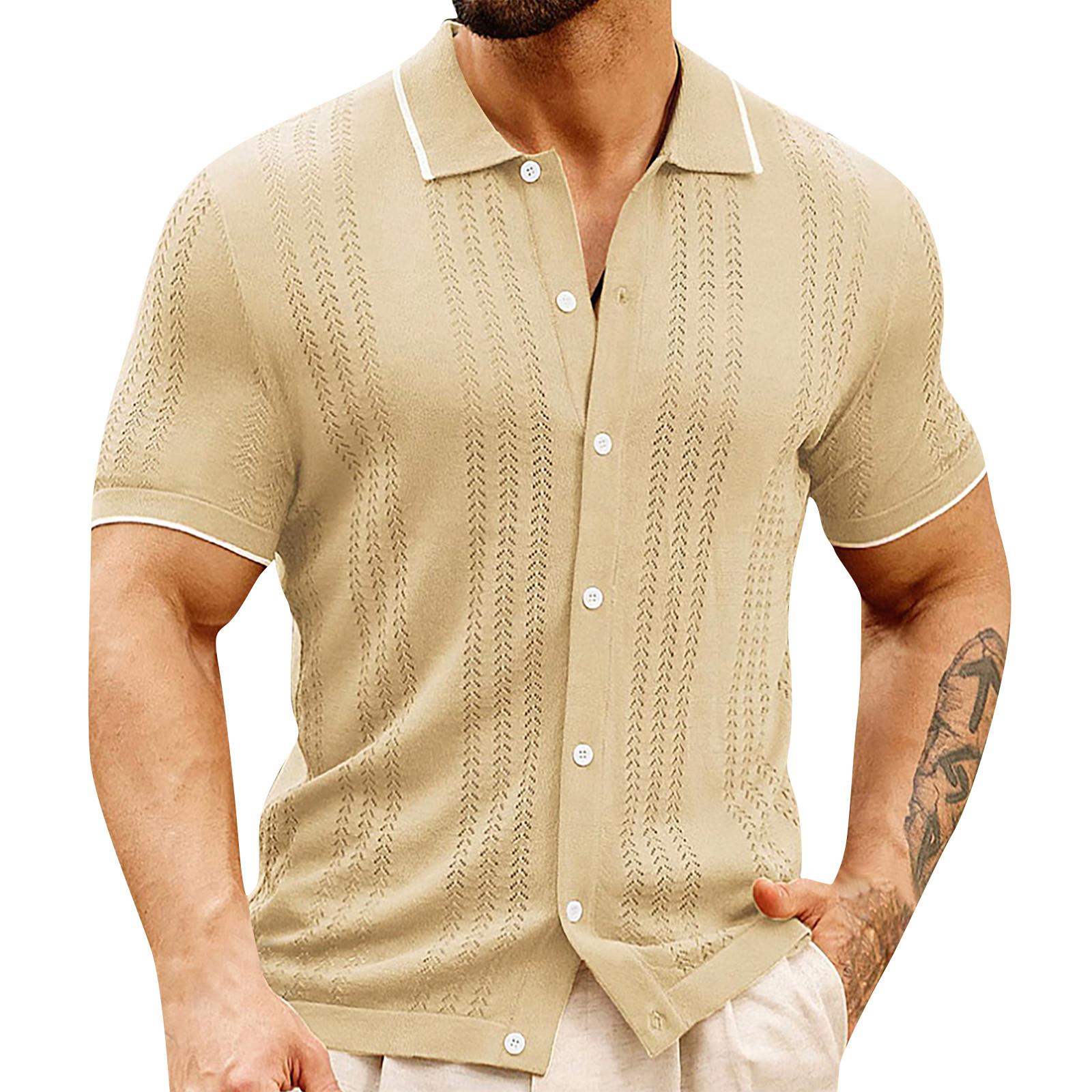 Мужская летняя трикотажная рубашка с короткими рукавами и лацканами — фото 3