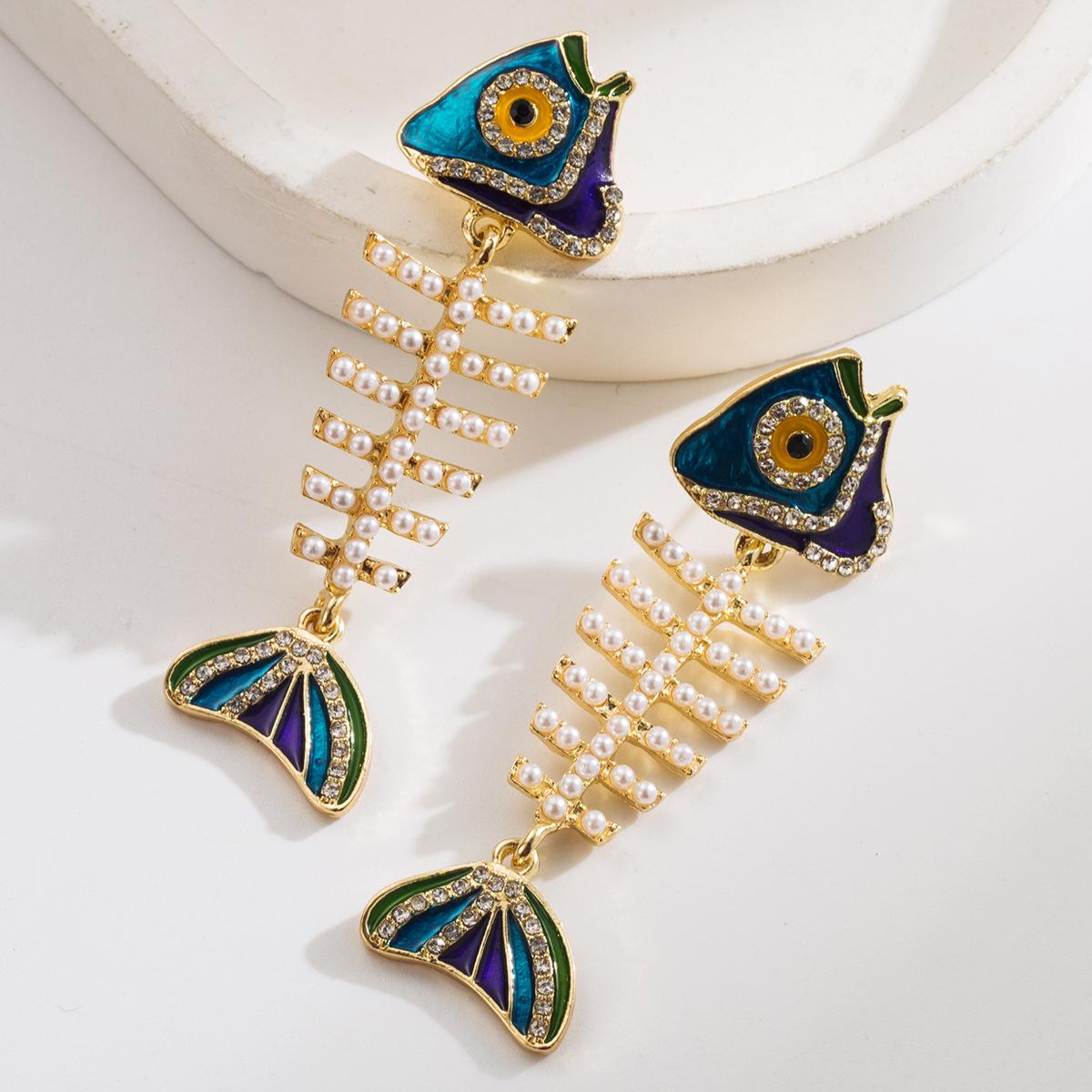 

Длинные серьги-елочки для женщин, модные, универсальные, для личности, из сплава, инкрустированные разноцветными стразами и жемчугом белый