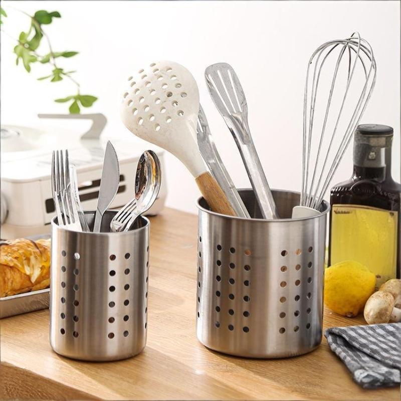 1/2 Piece Stainless Steel Cylindrical Chopstick Cutlery Storage Box Suitable For Home Kitchens, Restaurants, And Dormitories