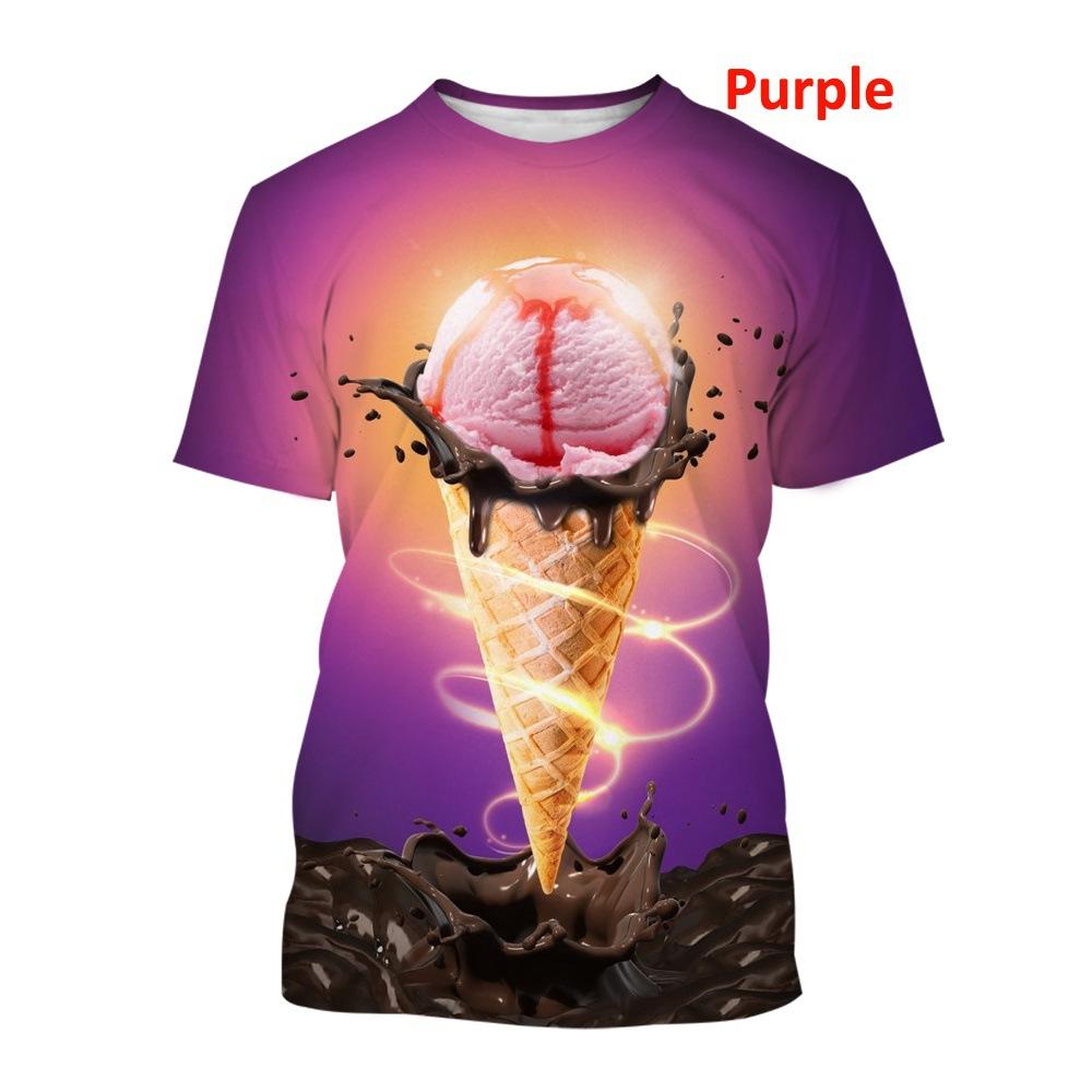 Colorful Ice Cream 3D Printed Top Casual Short Sleeve T-shirt for Adults Summer Plus Size Men's T-shirt