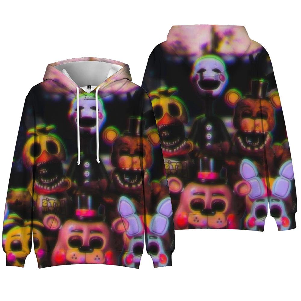 

Толстовки с капюшоном Five Nights at Freddy's в стиле аниме Tie Dye, толстовки с графическим принтом для косплея, повседневные топы с длинными рукавами для мужчин и женщин