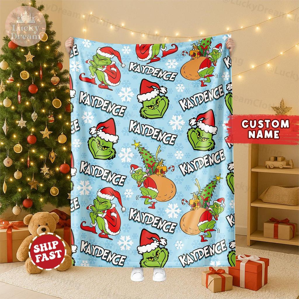 Personalized Christmas Baby Blanket, Custom Name Blanket, Gift For Boys And Girls Blanket, Baby Blanket Disney Home Decor, Funny Xmas Gift