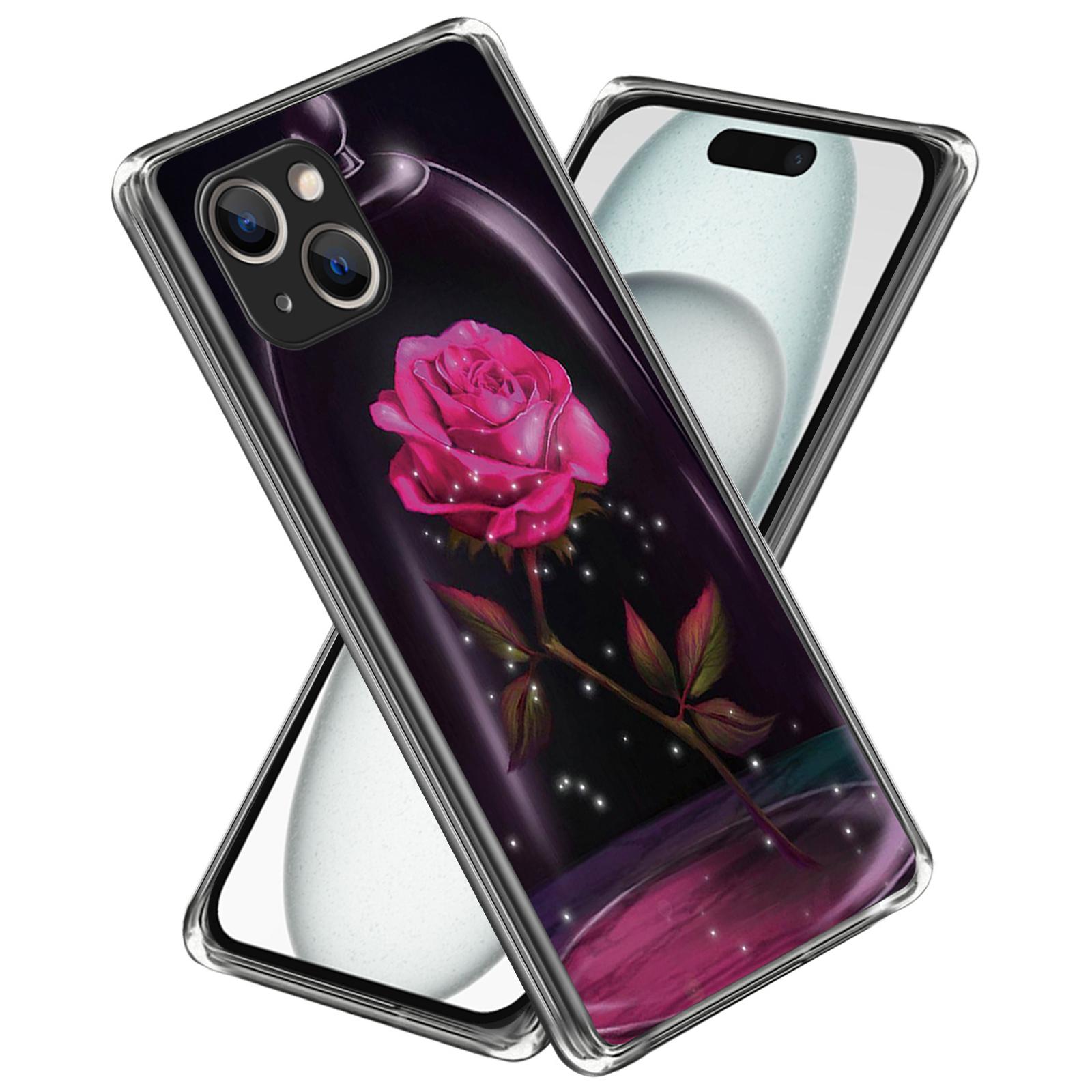 

For iPhone 15 Plus TPU Case Anti-scratch Pattern Printing Phone Back Protector Rose
