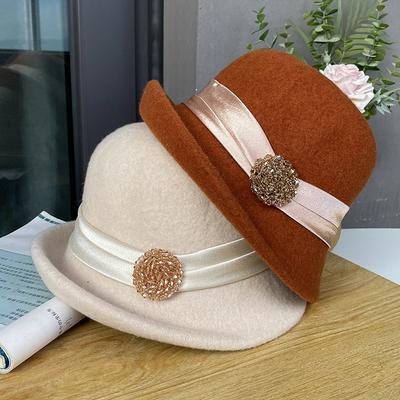 British Style Woolen Knitted Fisherman'S Hat Autumn And Winter Dome Versatile Top Hat Fashion Diamond Ball Women'S Small Brim Basin Hat