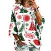 Women's Christmas Print Three-Quarter Sleeve Hooded Pullover Top