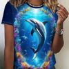 Casual Fashion Simple Abstract Painting Animal Sea Dolphin Breathable 3D Printed Round Neck Short Sleeve T-shirt Casual Sports Shirt