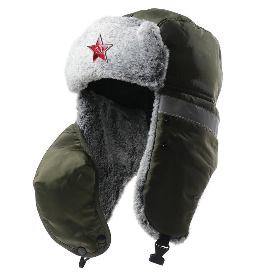 Soviet coat of arms Lei Feng hat imitation rabbit fur autumn and winter outdoor ear protection hat winter warm and cold plush hat direct supply
