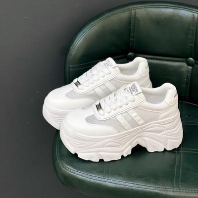 Leather Mesh 8 Thick-soled Little White Shoes Women's Shoes Summer Height Increase Dad Women's Muffin Sneakers