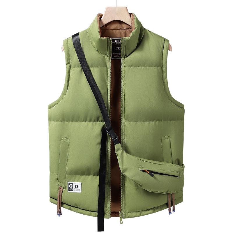 

Осень и зима новый 2025 мужской хлопковый жилет со стойкой, свободный двусторонний терможилет, молодежный жилет без рукавов 3XL трава зеленый