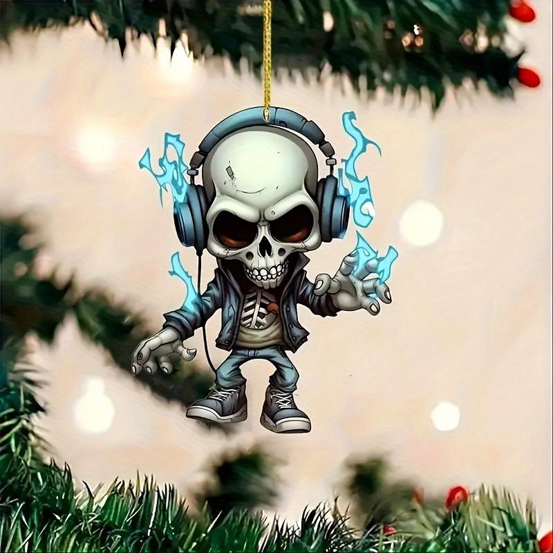 Einzigartiges Totenkopf-Autoornament aus Acryl – flaches 2D-Cartoon-Design, perfekt als Innendekoration fürs Auto, 3,15 x 2,165 Zoll