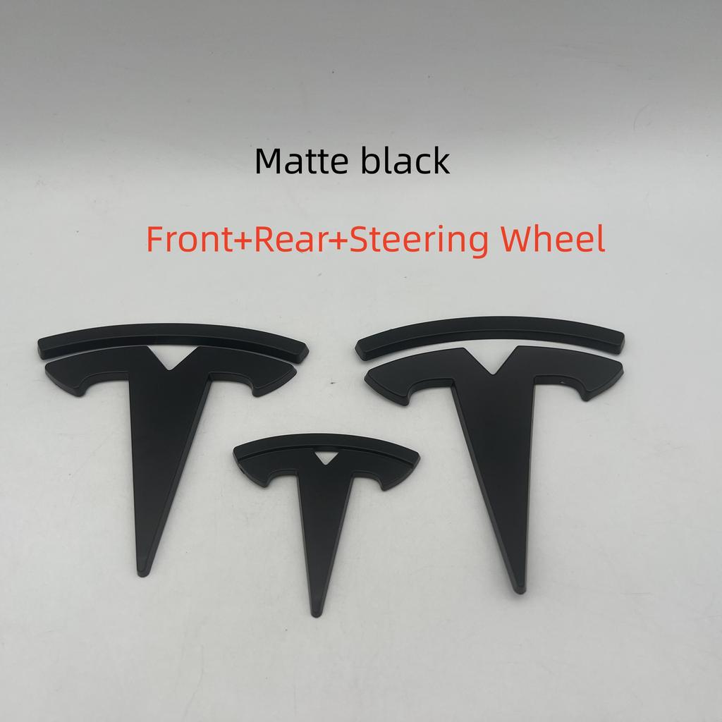 CZYE3 1-3pcs Not Affect matt black for Tesla Model 3 Mode Y car Front Emblem Rear Tail Trunk Steering Wheel Sticker Badge styling