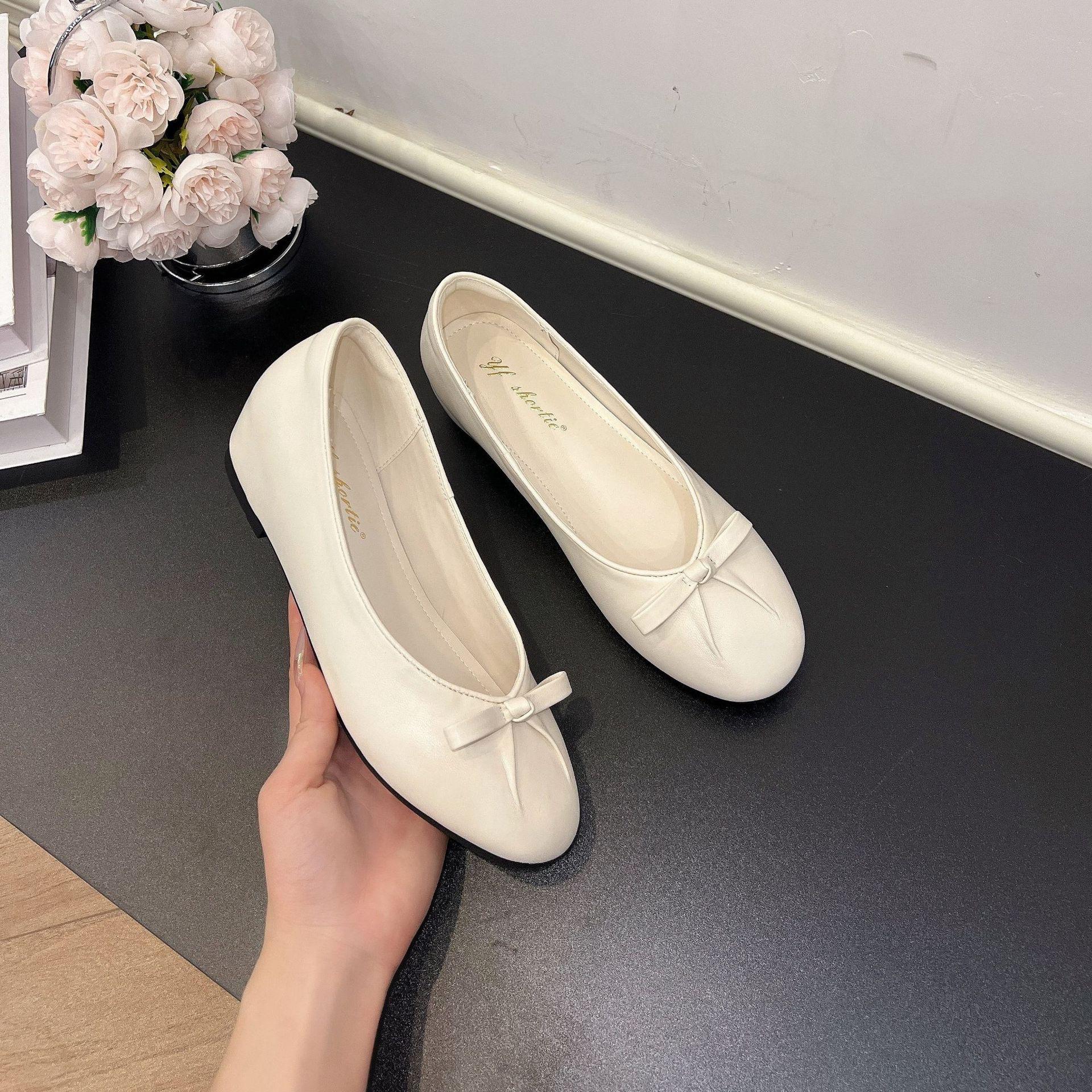 

Версия из овчины~ Кожаные туфли-балетки на плоской подошве с бантом, женские универсальные туфли-лодочки на плоской подошве 34