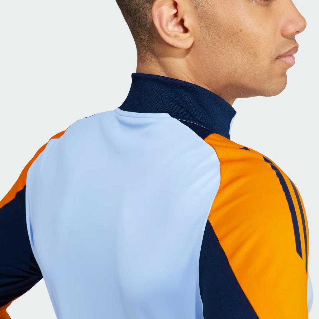 Adidas SS24 Real Madrid Série Color Block Pohodlný Módní Pulovr na Poloviční Zip s Dlouhým Rukávem Fotbalový Dres Pánské Topy Modrá IT5118