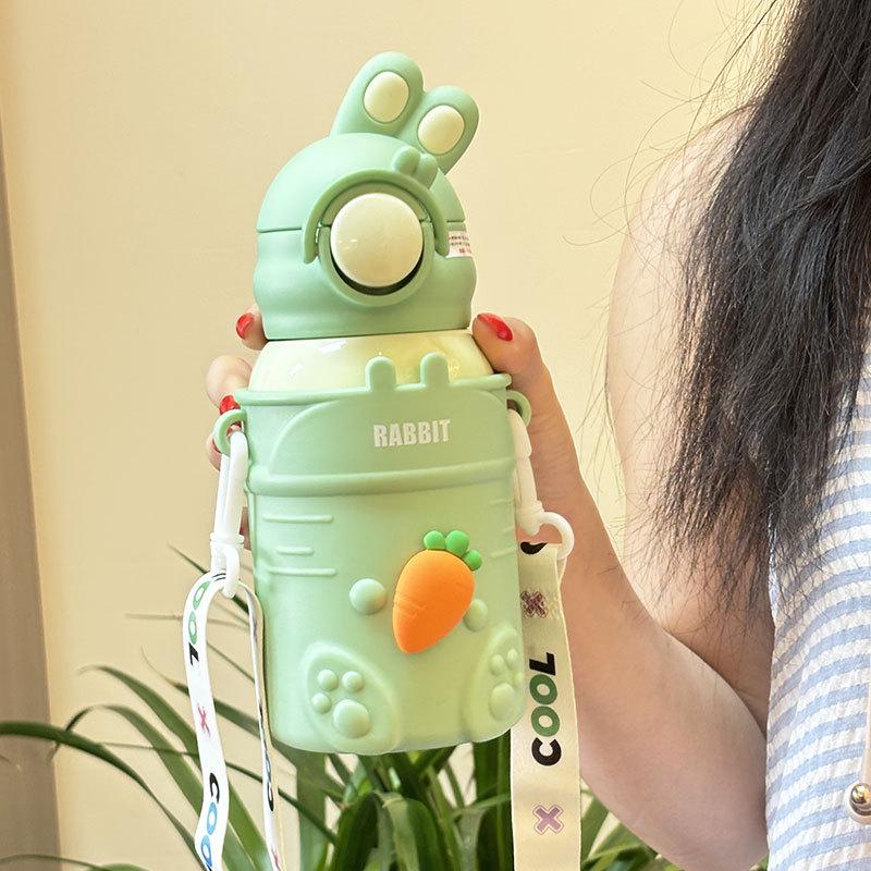 316 Stainless Steel Cartoon Thermos Cup with Straw & Temperature Display for Kids