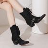 2025 Plus Size Peacock Printed Floral Fabric Patchwork Patent Leather Lace Up Women's Short Boots Belt Buckle Flower Ankle Boots